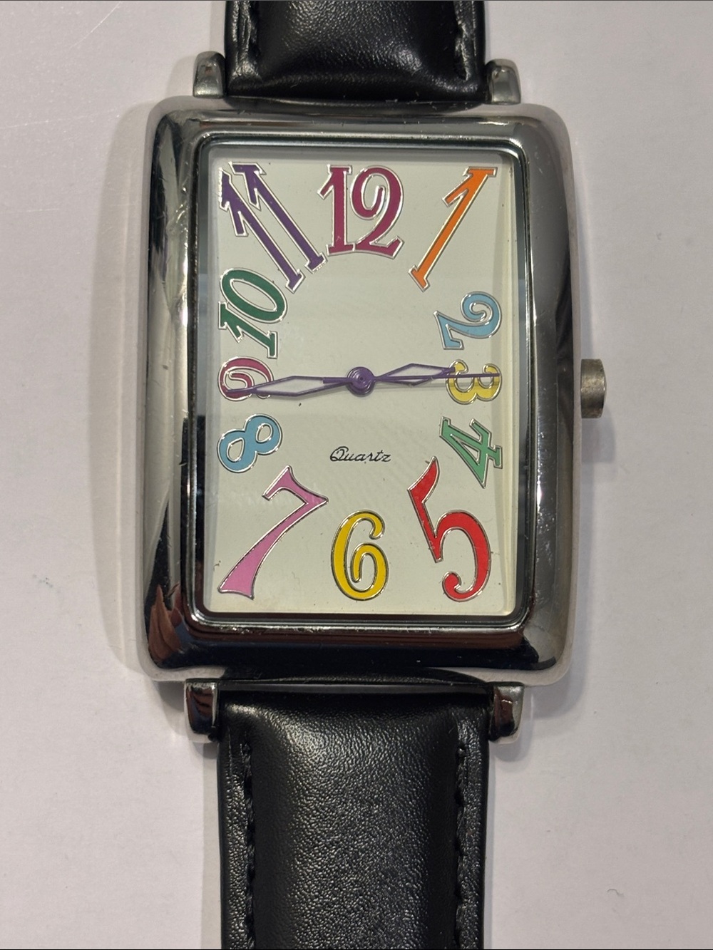 Black Strap Rectangular Quartz Watch with Multicolor Numeral Dial
